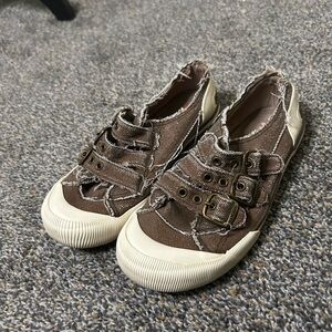 Rocket Dog Brown Canvas Slide On Shoes with Buckle Detail